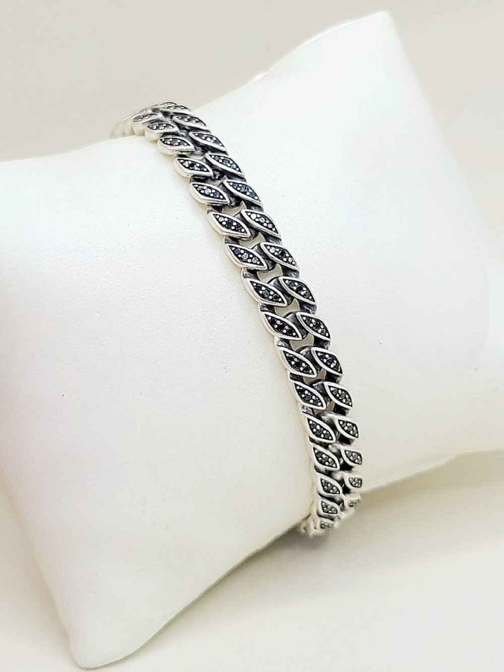 David Yurman Curb Chain Bracelet w/ Black Diamonds - 8mm - Size Small